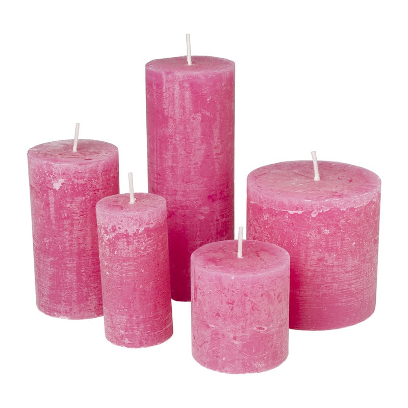 Kaars rustiek - roze - ø7x12 cm