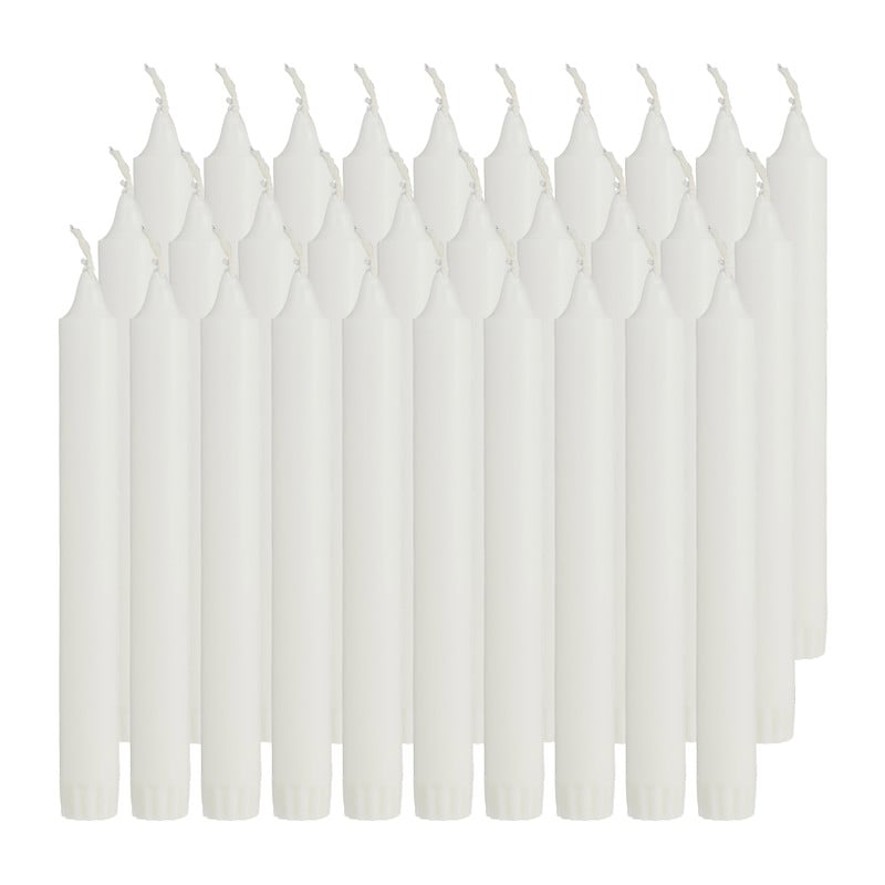 Stearine luxe dinerkaarsen - wit - 30 stuks