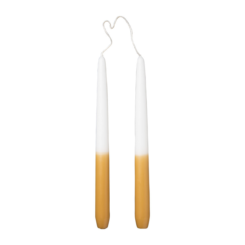 Dinerkaarsen- wit/oker - set van 2