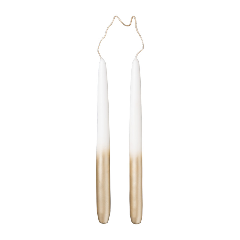 Dinerkaarsen - wit/goud - set van 2