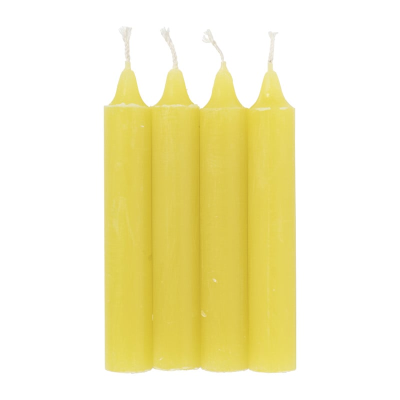 Dinerkaarsen rustiek kort - geel - set van 4
