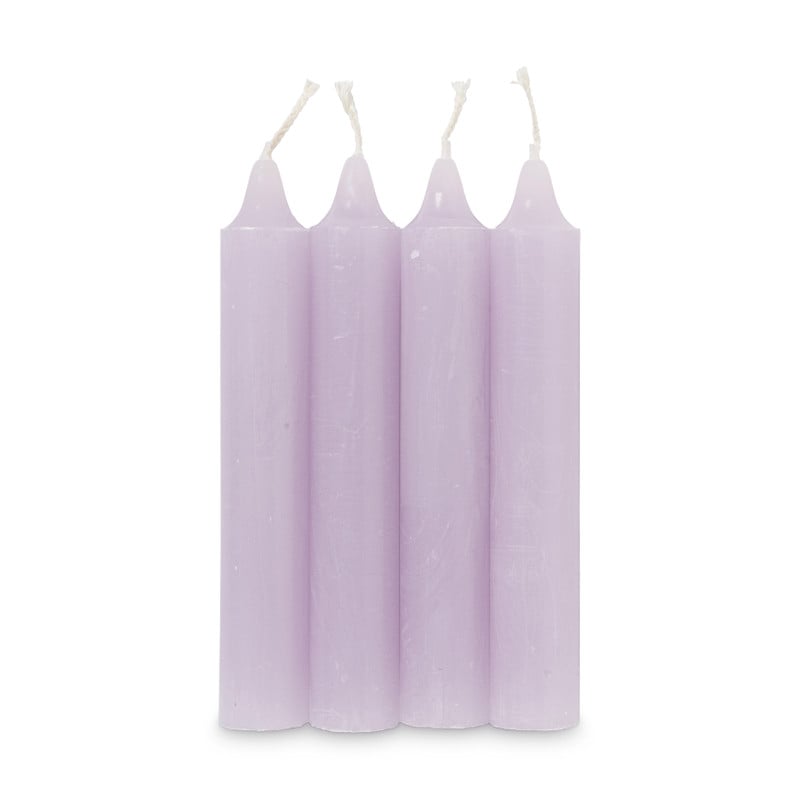 Dinerkaarsen rustiek kort - lila - set van 4