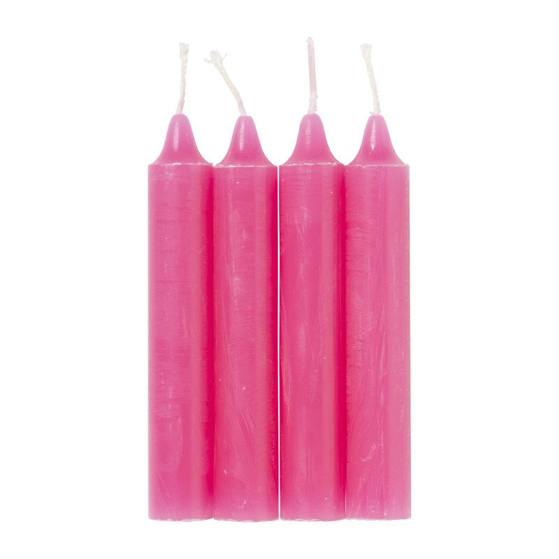 Dinerkaarsen rustiek kort - roze - set van 4