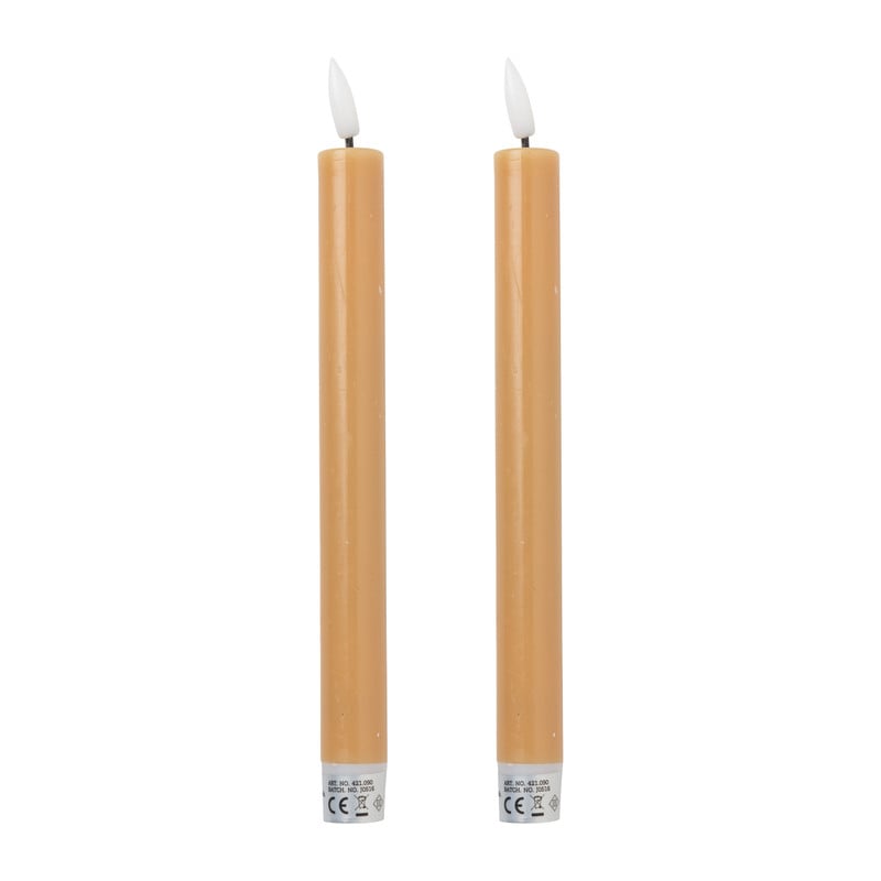 LED dinerkaarsen - taupe - set van 2 - ø2.2x24.5 cm