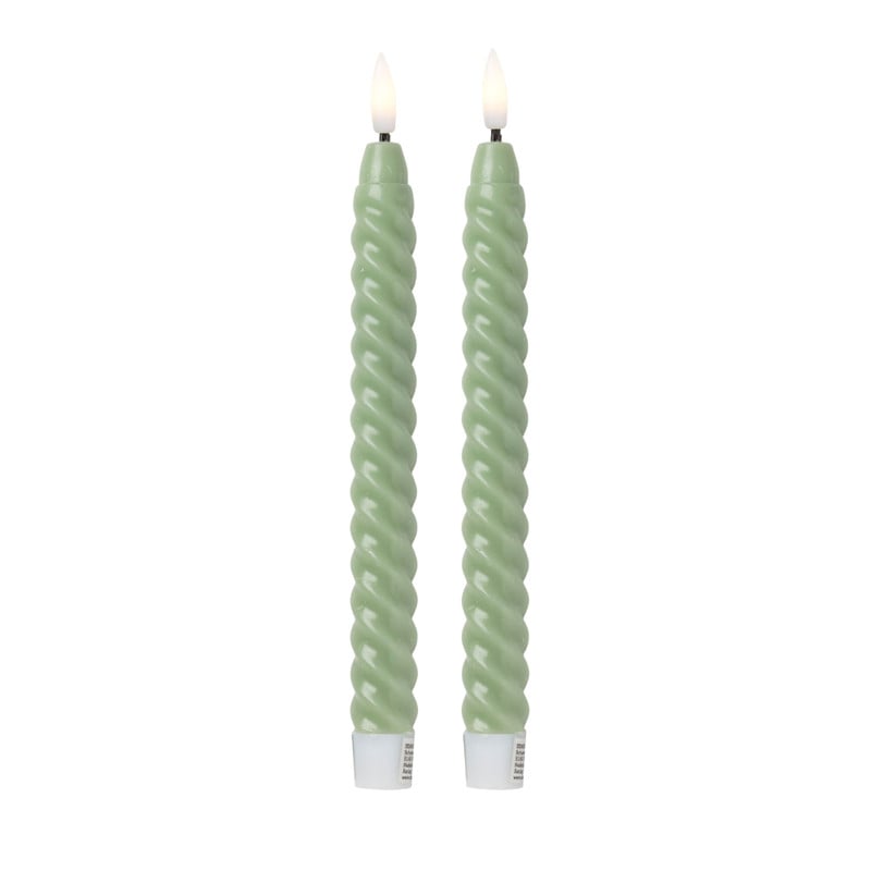 LED dinerkaarsen twist - groen - set van 2 - ø2.2x24.5 cm