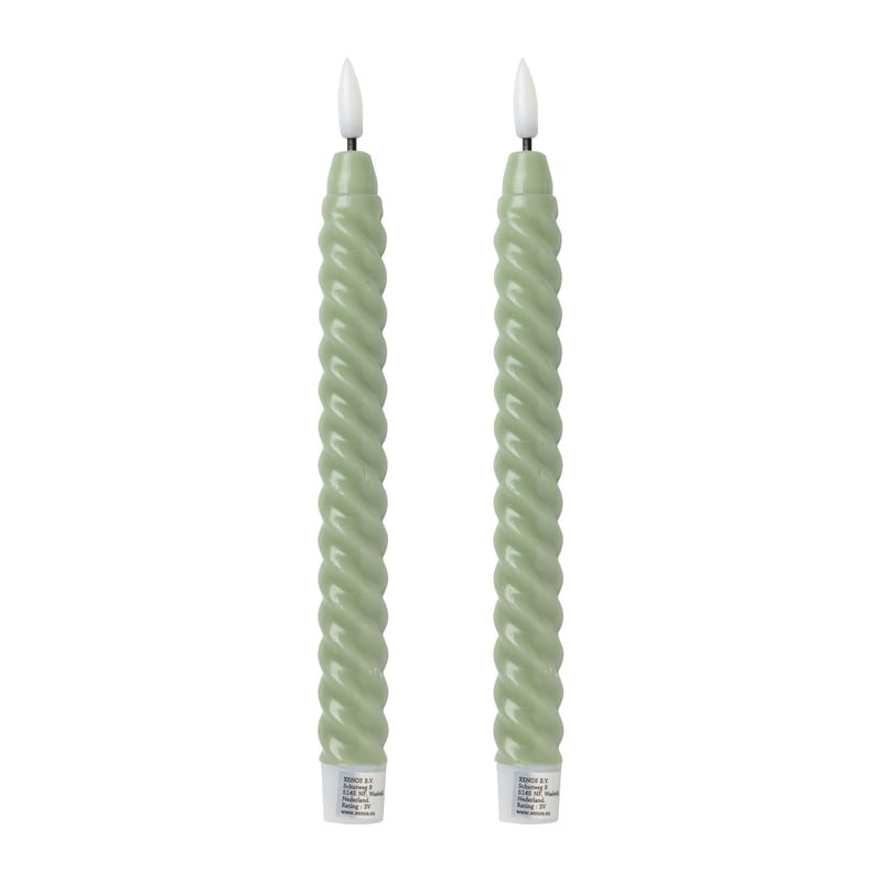 LED dinerkaarsen twist - groen - set van 2 - ø2.2x24.5 cm