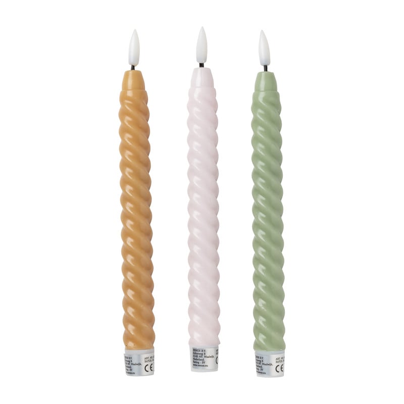 LED dinerkaarsen twist - groen - set van 2 - ø2.2x24.5 cm