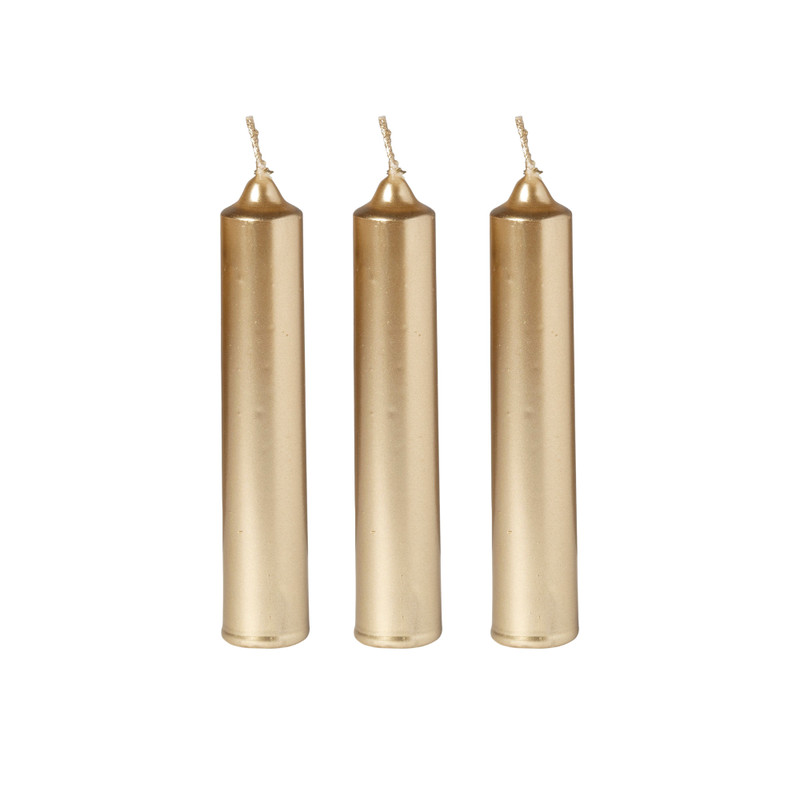 Dinerkaarsjes - set van 3 - goud - ø2x12 cm