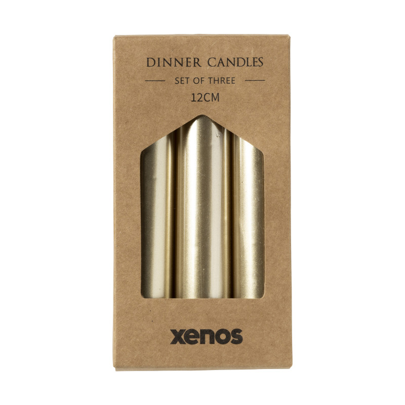 Dinerkaarsjes - set van 3 - goud - ø2x12 cm