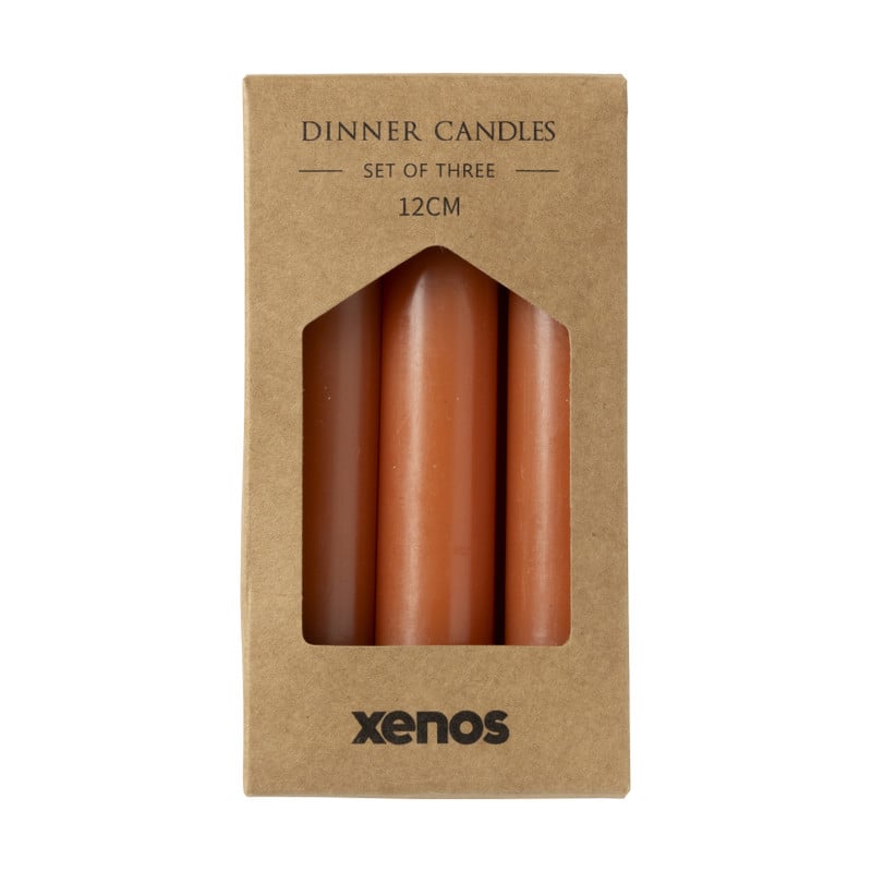 Dinerkaarsjes - set van 3 - oranje - ø2x12 cm