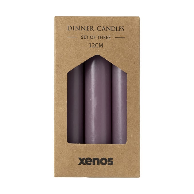 Dinerkaarsjes - set van 3 - paars - ø2x12 cm