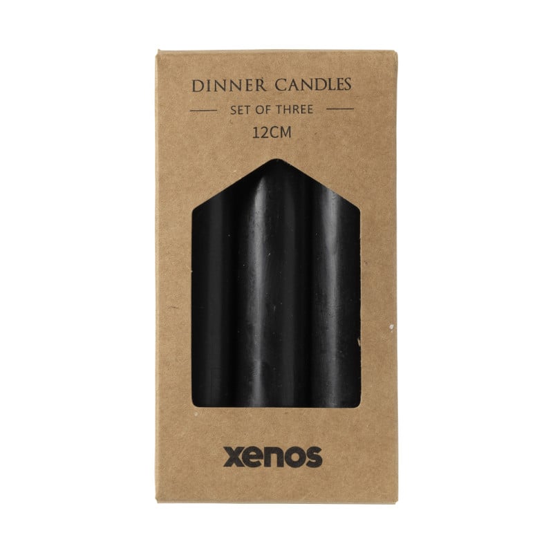 Dinerkaarsjes - set van 3 - zwart - ø2x12 cm