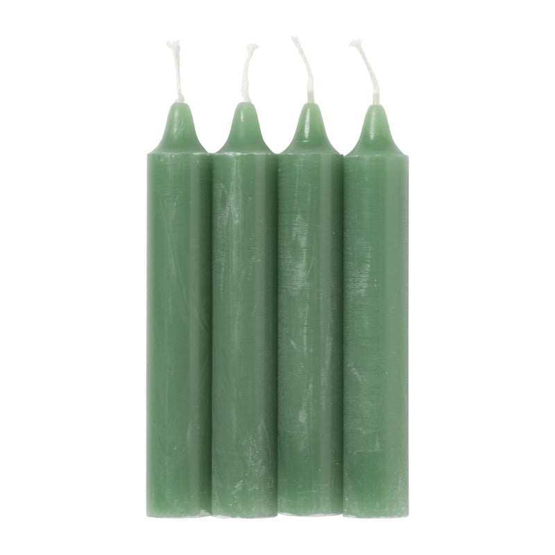 Dinerkaarsen rustiek kort - appelgroen - set van 4