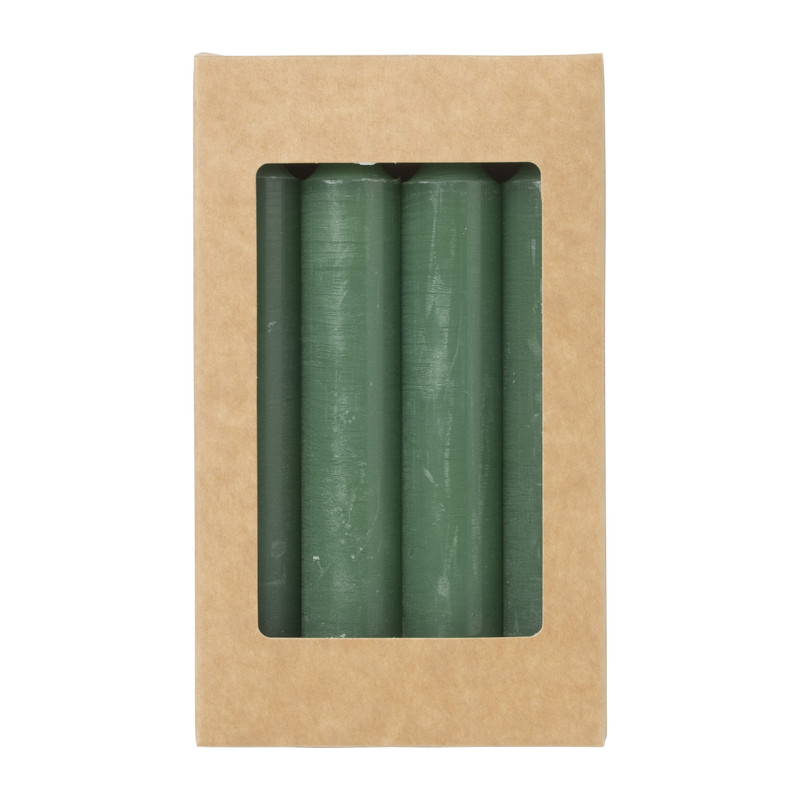 Dinerkaarsen rustiek kort - appelgroen - set van 4
