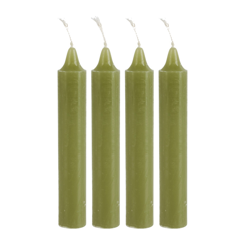 Dinerkaarsen rustiek kort - mosgroen - set van 4