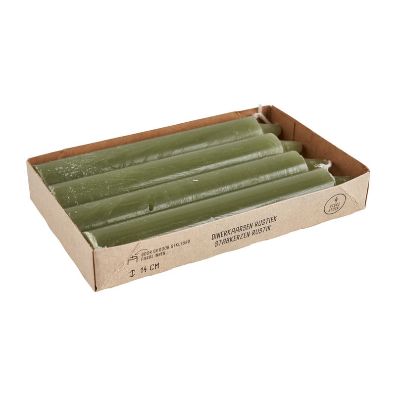 Dinerkaarsen rustiek kort - mosgroen - set van 4