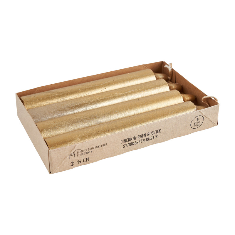 Dinerkaarsen rustiek kort - goud - set van 4