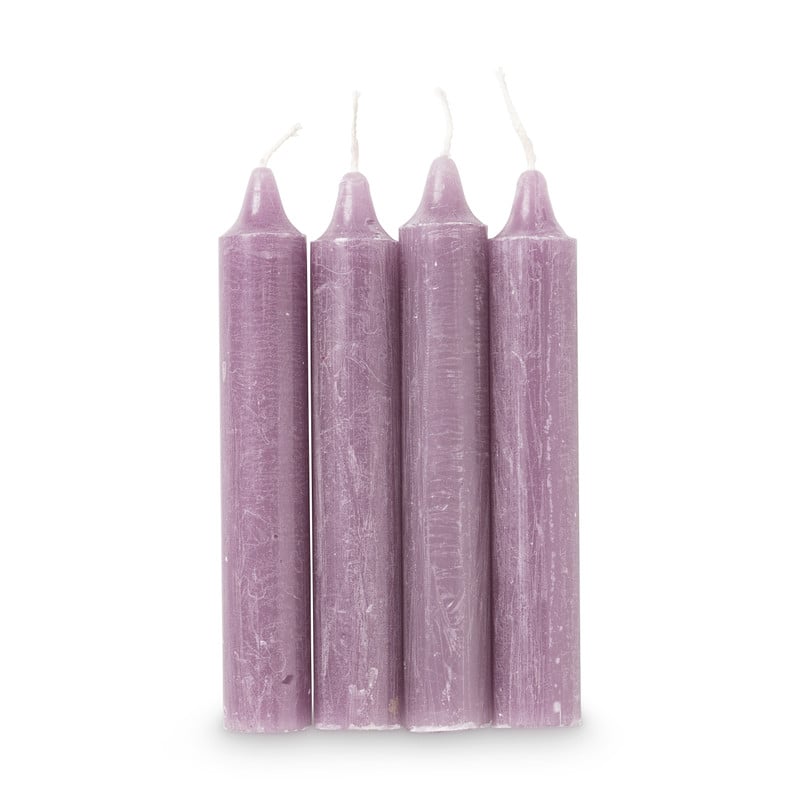 Dinerkaarsen rustiek kort - violet - set van 4