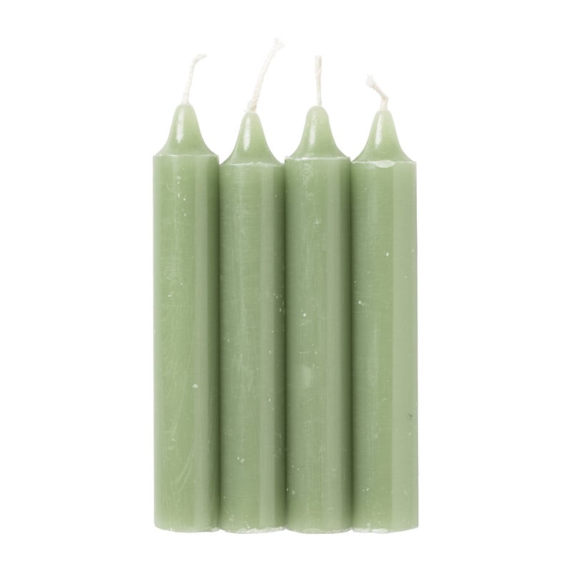 Dinerkaarsen rustiek kort - lindegroen - set van 4