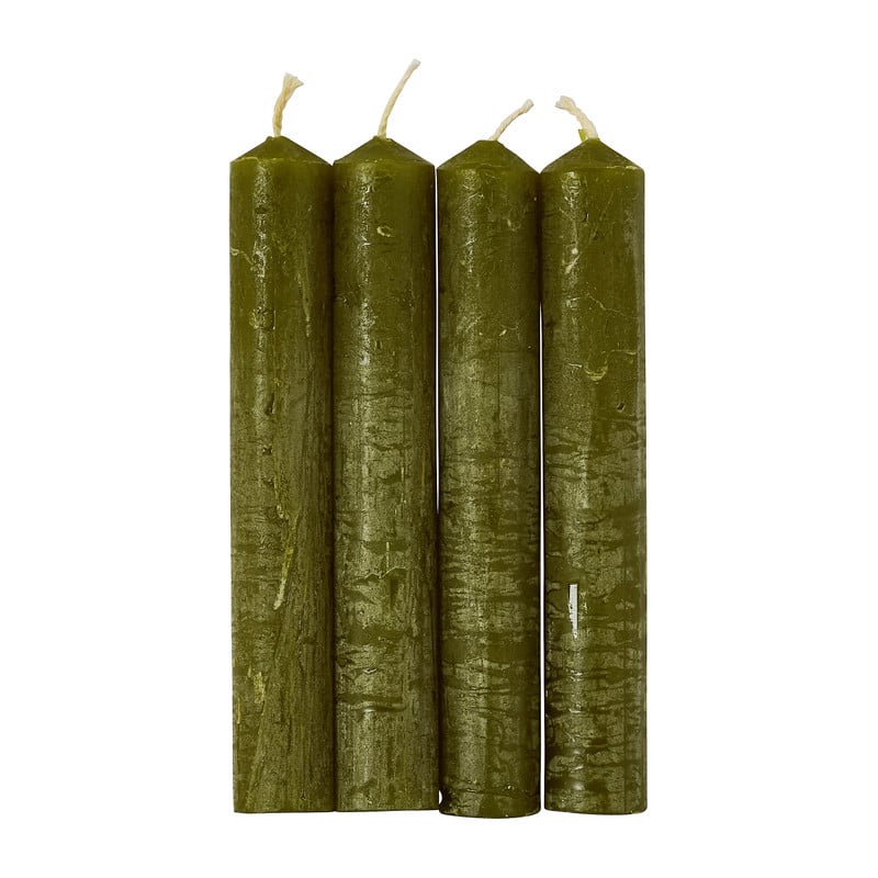 Dinerkaarsjes set van 4 - mosgroen -14 cm