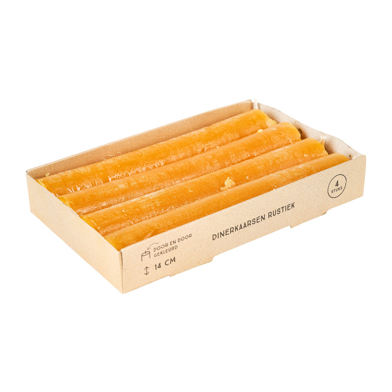 Dinerkaarsen rustiek kort - geel - set van 4