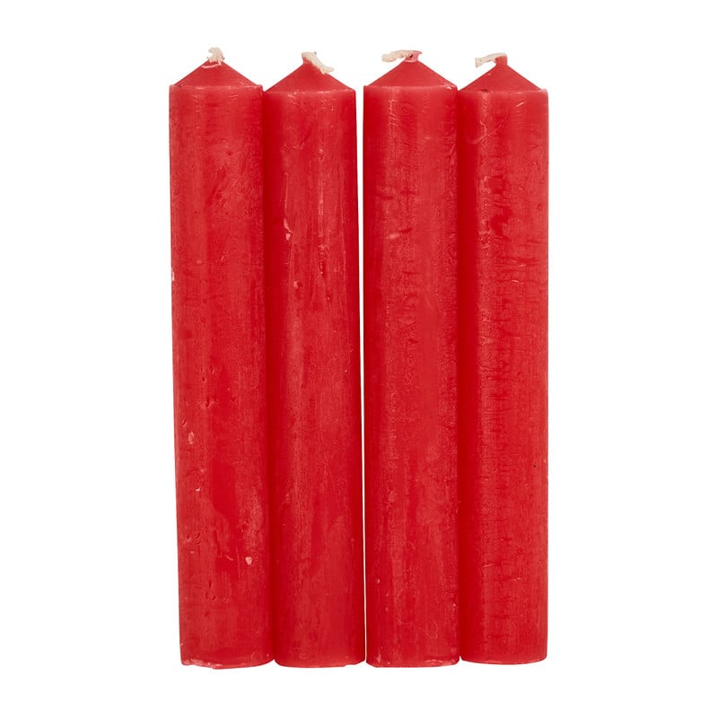 Dinerkaarsjes set van 4 - rood - 14 cm