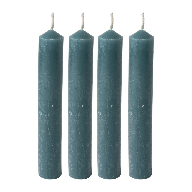 Dinerkaarsjes set van 4 - petrol - 14 cm 