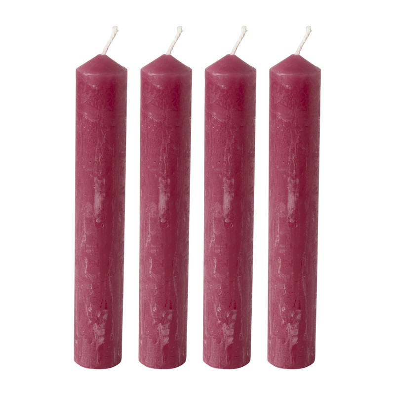 Dinerkaarsen rustiek kort - framboos - set van 4 