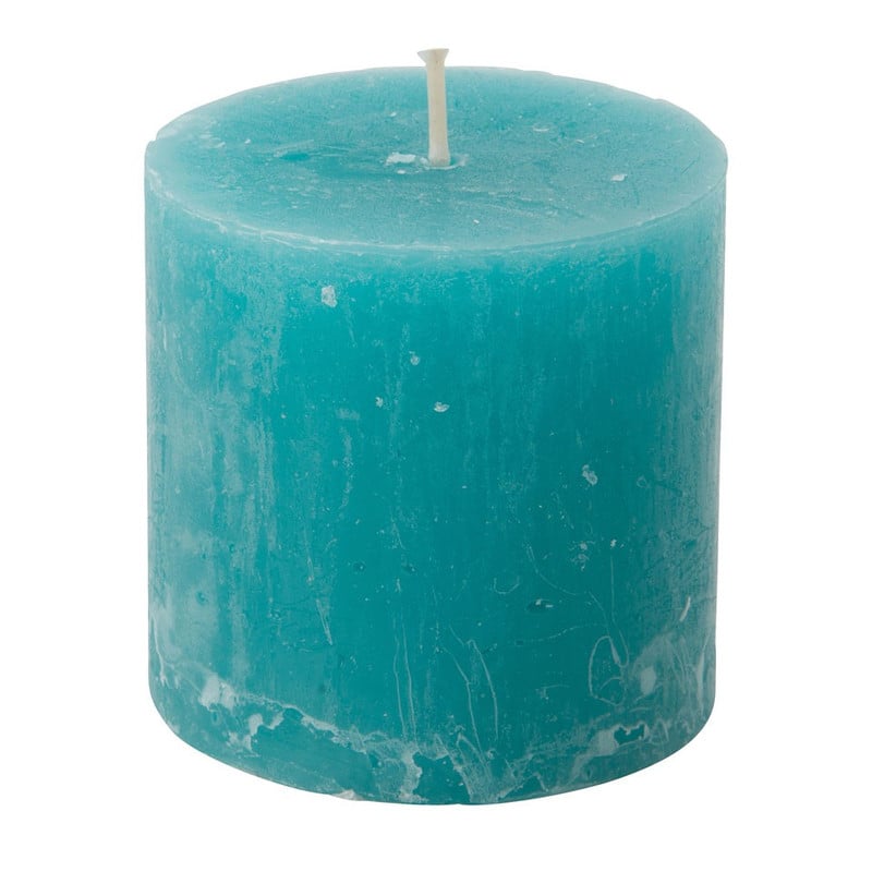 Kaars rustiek - blauw/groen - 7x7 cm