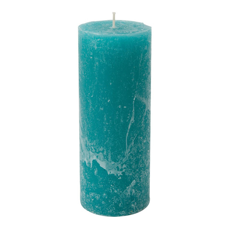 Kaars rustiek - blauw/groen - 7x18 cm