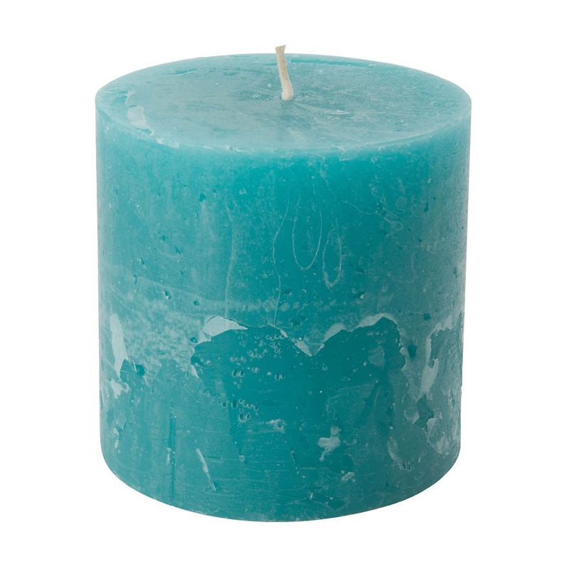 Kaars rustiek - blauw/groen - 10x10 cm