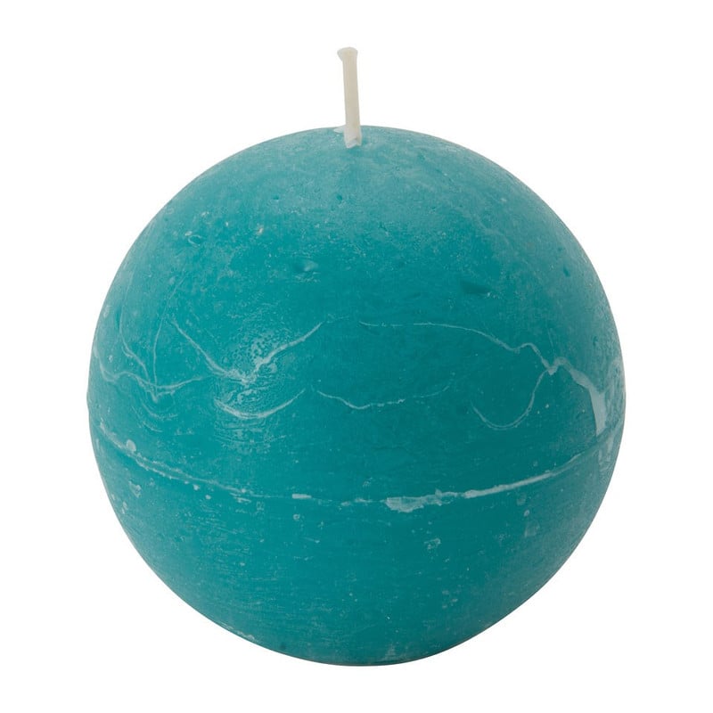 Kaars rustiek - blauw/groen - 8x8 cm