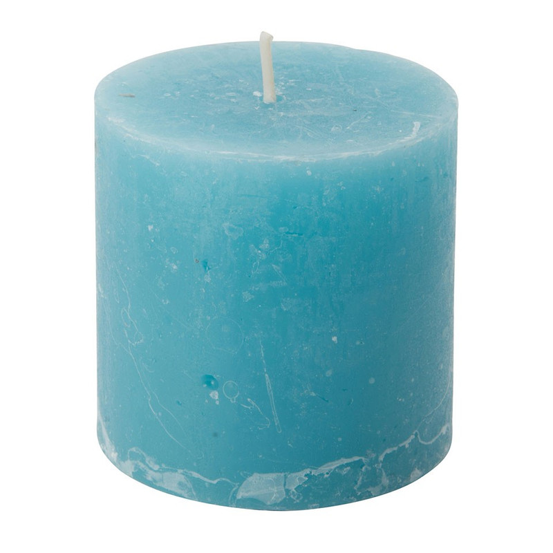 Kaars rustiek - turquoise - 7x7 cm