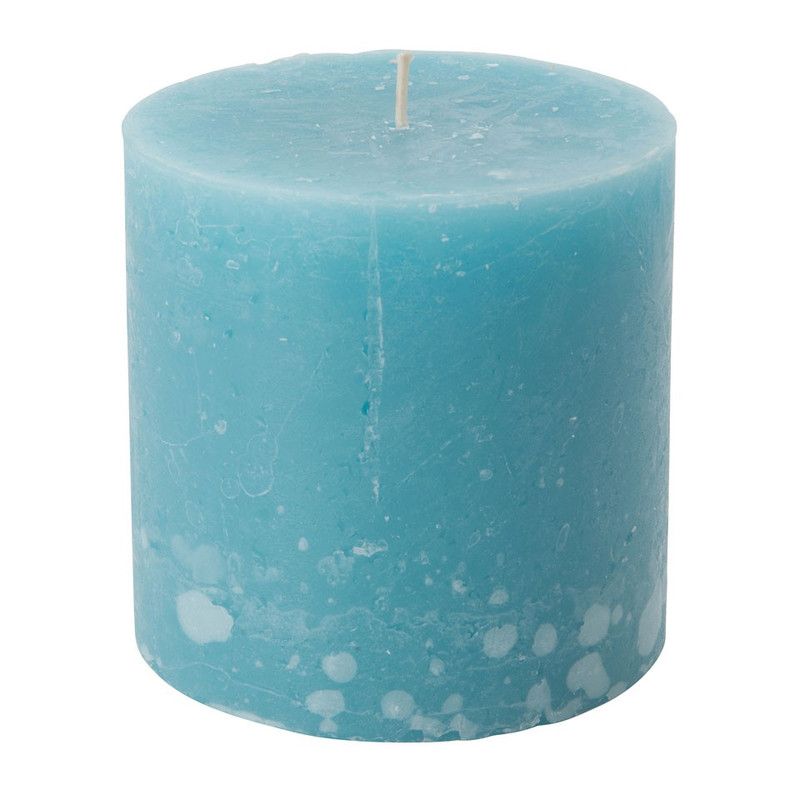 Kaars rustiek - turquoise - 10x10 cm