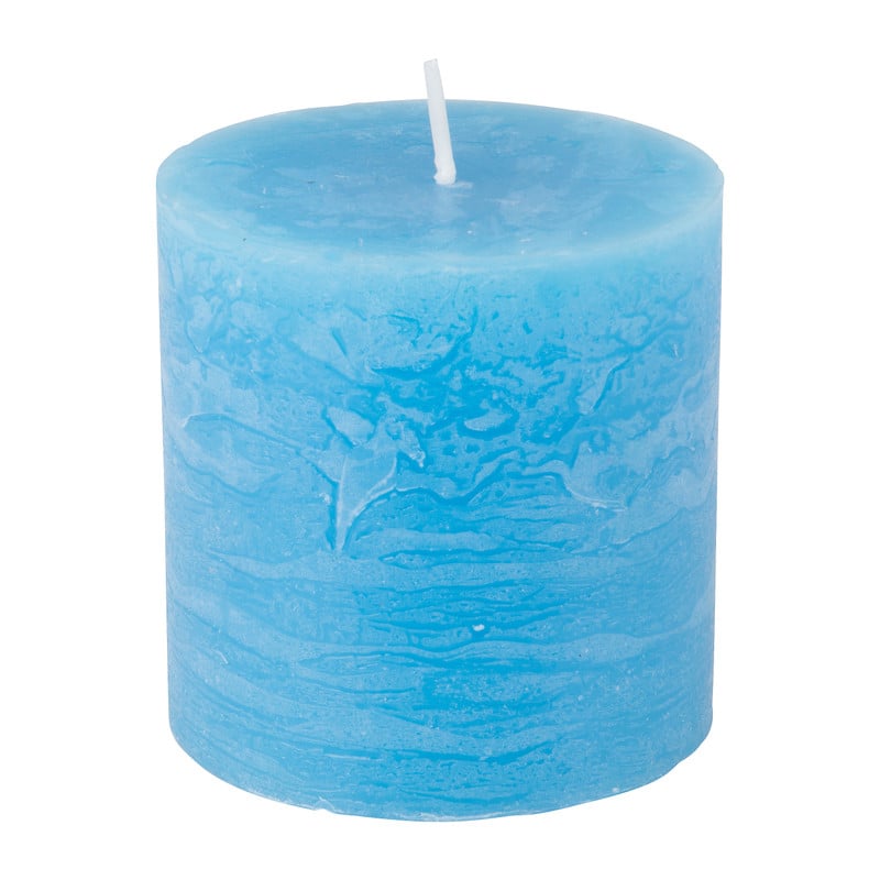 Kaars rustiek - mid blauw - 7x7 cm