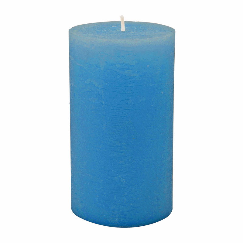 Kaars rustiek - mid blauw - 7x12 cm