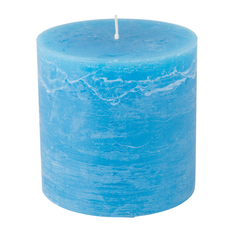 Kaars rustiek - mid blauw - 10x10 cm
