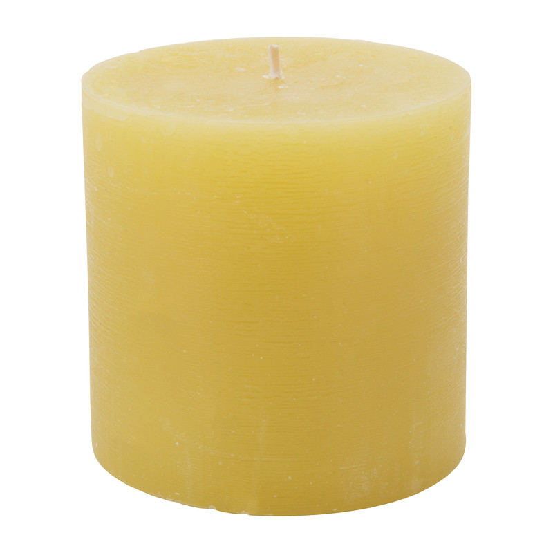 Kaars rustiek - geel - 10x10 cm