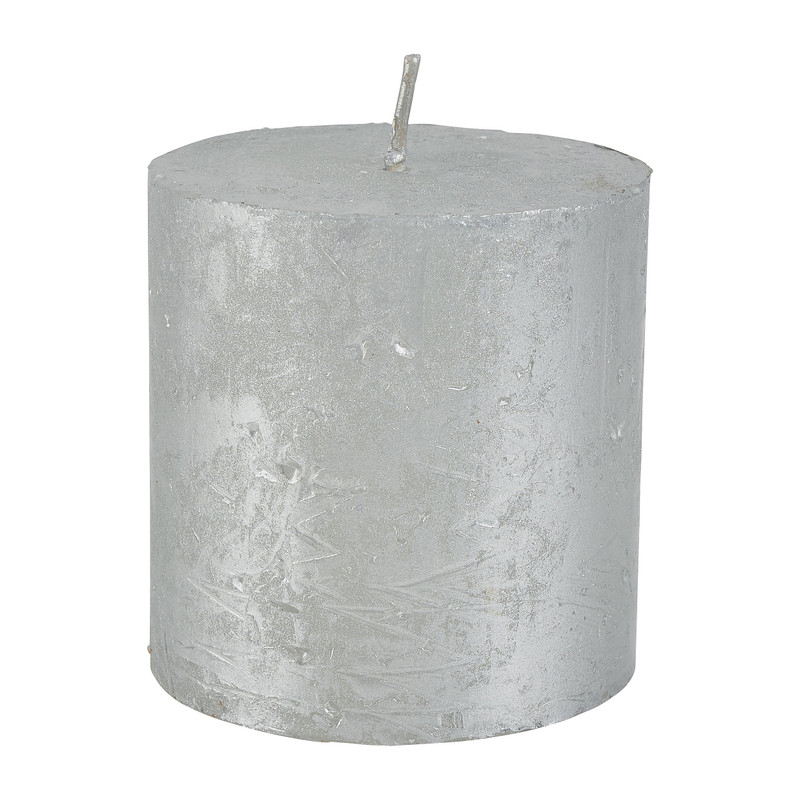 Kaars rustiek - zilver - 7x7 cm 