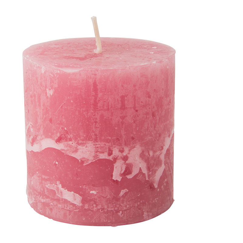 Kaars rustiek - roze - 7x7 cm