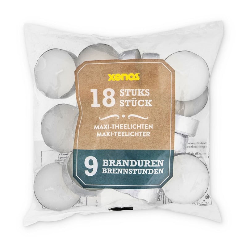 Maxi-theelichten - 9 branduren - 18 stuks 