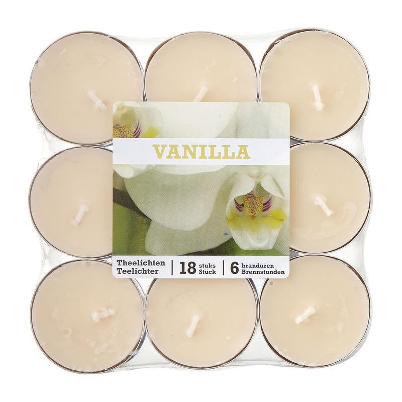 Theelichten velvet vanille - 6 branduren - 18 stuks