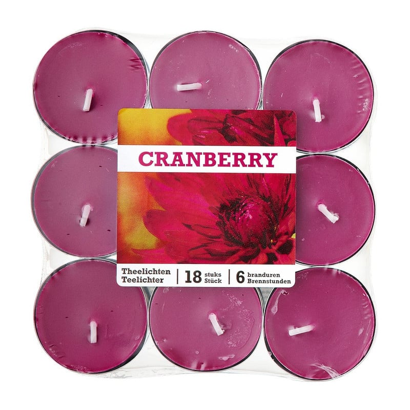 Theelichten crazy cranberry - 6 branduren - 18 stuks