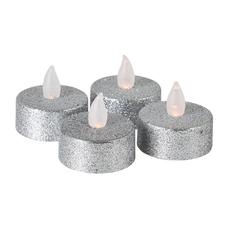 Glitter LED theelicht - zilverkleurig - 4 stuks