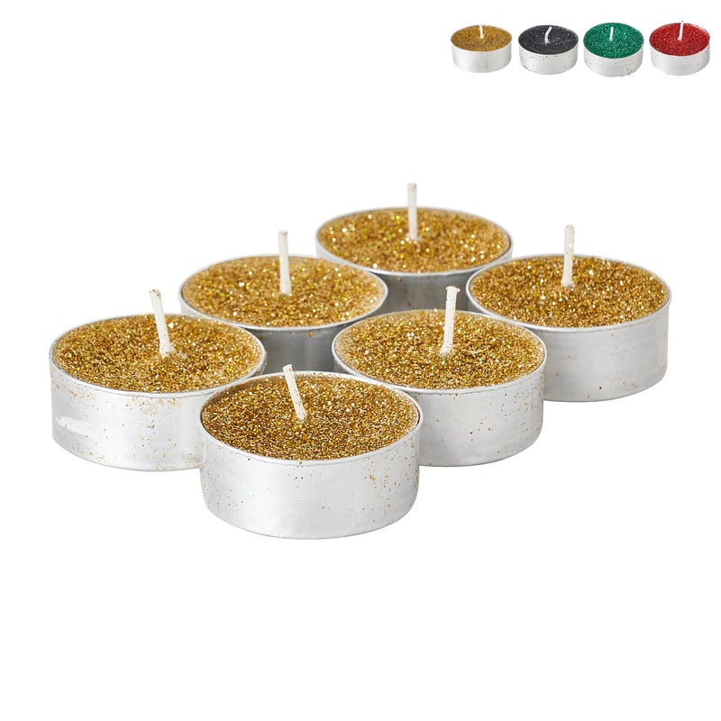 Glitter theelichten - set van 6 - diverse kleuren