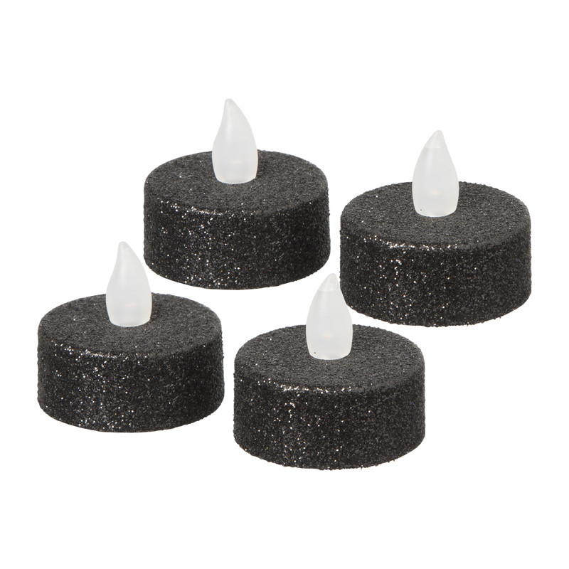 LED theelichten met glitter - zwart - set van 4