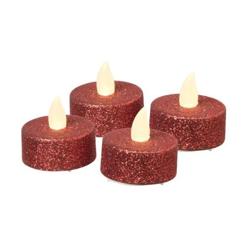 LED waxinelichten met glitter - rood - set van 4