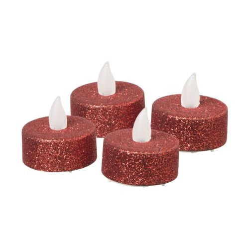 LED waxinelichten met glitter - rood - set van 4