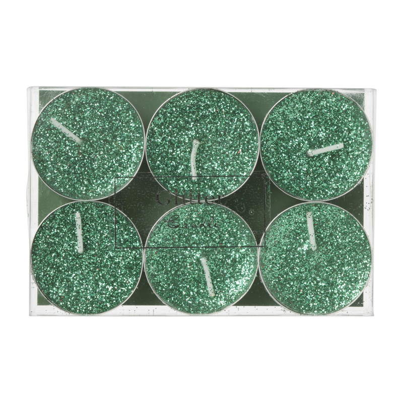 Theelichten glitter - groen - set van 6
