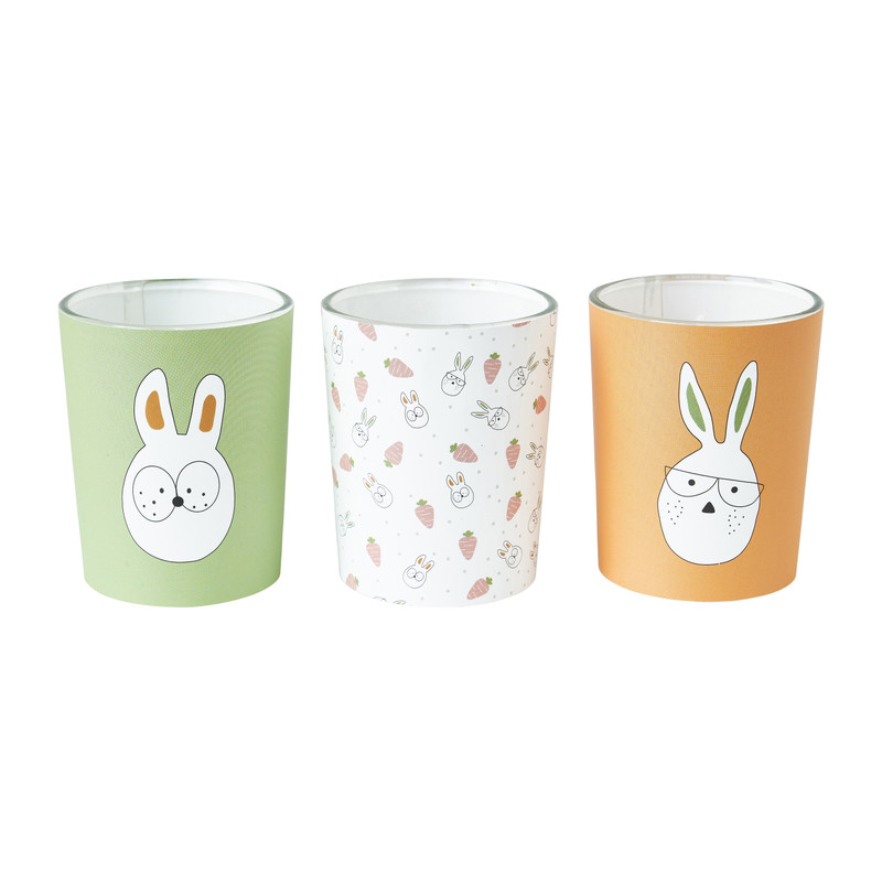 Kaars in glas - konijn met bril - set van 3
